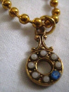 Vntage cute necklace 17" tiny gold tone beads w studded charm pendant,gift boxed - Picture 1 of 4