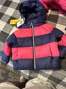 Ralph Lauren Down Puffer Coat Jacket Pink & Blue Hooded Baby Girl’s Size 9 M - Picture 1 of 4