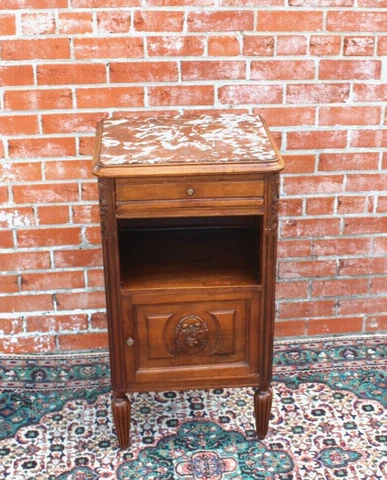 French Antique Art Deco Walnut Wood Nightstand Bedside Cabinet Cover