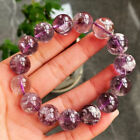 13.5mm Natural Rare Purple Phantom Crystal Round Beads Bracelet B446