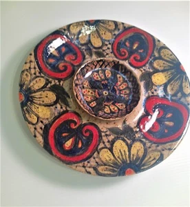 Boho Chip/ Dip Bowl Pottery Signed (or Veggie Platter) Unique Preowned REDUCED - Picture 1 of 8
