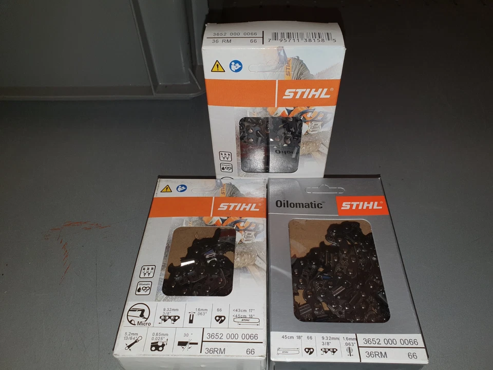 3 STÜCK STIHL SÄGEKETTE 3/8" 1,6 MM 66 TG. (45 CM) HALBMEIßEL 36RM * NEU