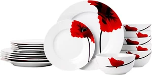 18-Piece Kitchen Dinnerware Set, Plates, Dishes, Bowls, Service for 6, Poppy - Picture 1 of 12
