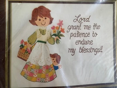 Kit Crewel Patience to Endure My Blessings Vintage Biculla Nuevo en Paquete 11x14 Mamá Foto 1 de 4