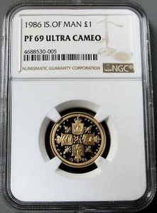 1986 GOLD ISLE OF MAN ONLY 12 TOTAL MINTED 1 POUND SOVEREIGN NGC PROOF 69 UC - Picture 1 of 2