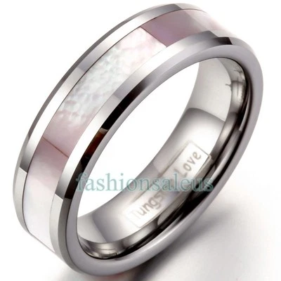 6mm Polish Tungsten Carbide Women's Ring Wedding Band with Pink Shell Inlaid - Image 1 of 4