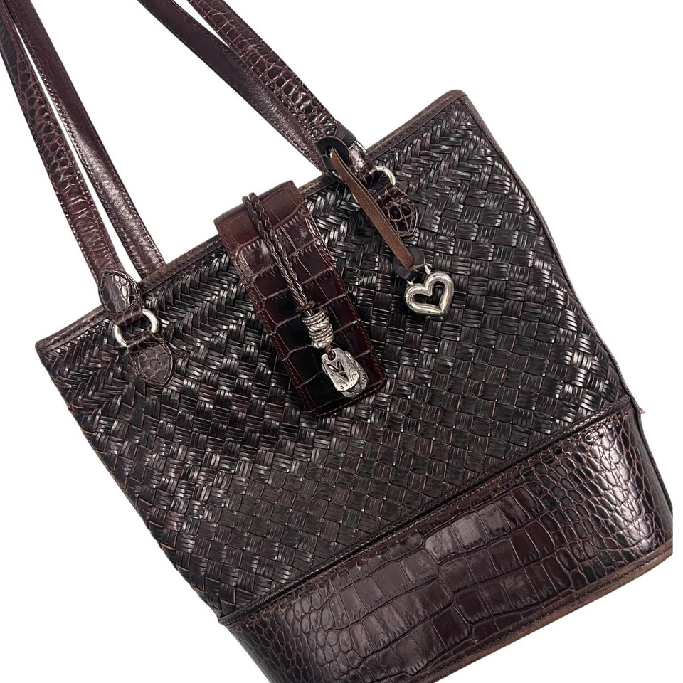 De Colección Brighton Becka Cuero Marrón Tejido Cocodrilo Bolso de Hombro Cartera Y2K Preppy Foto 1 de 4