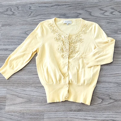 Jones New York Cardigan Womens PM Retro 50s Ribbon Embroidered Flowers Button up - Image 1 of 4