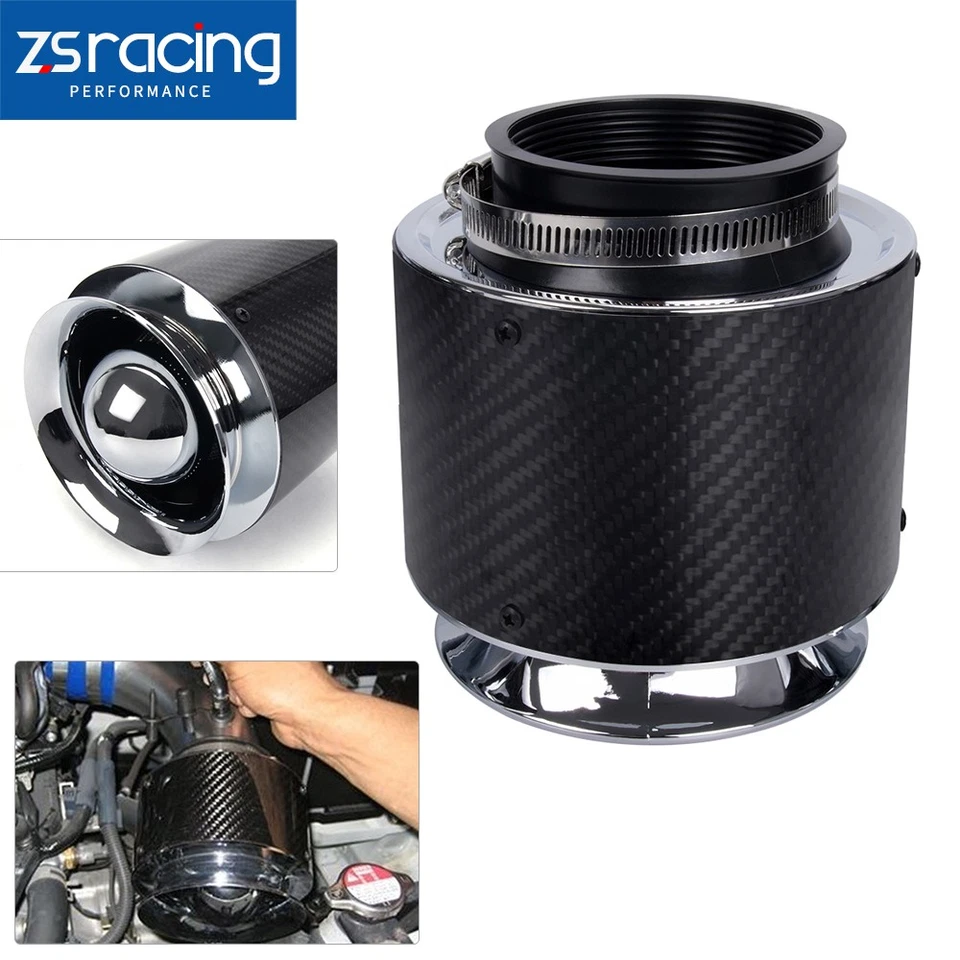Filtro de aire de alto flujo de fibra de carbono de entrada universal de 3" para entrada de aire frío/entrada corta Ram Foto 1 de 4