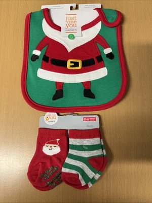 Carter's Just One You Navidad Santa Babero y Calcetín Set 0-6M Nuevo Foto 1 de 4