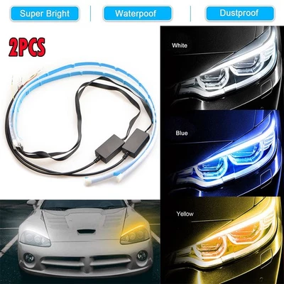 2pcs 60CM LED DRL Slim Amber Sequential Flexible Turn Signal Strip for Headlight - Image 1 of 4
