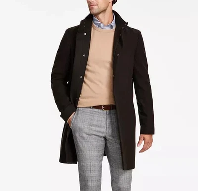 Calvin Klein Men's Mayden Slim-Fit Wool Blend Overcoat Dark Olive 36R E07981 - Image 1 of 4