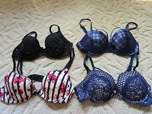 Lot 4 Victoria's Secret 34B Very Sexy Push-Up Bra Blue, Black, Lace, Floral - Picture 1 of 16