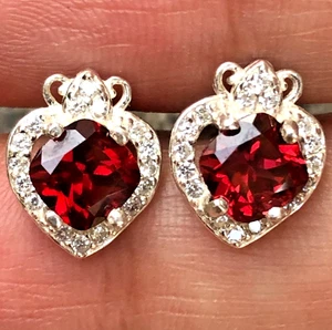 Beautiful Italian Silver 925 Ear Tops with Almandine Garnet Loose Gemstone - Picture 1 of 13