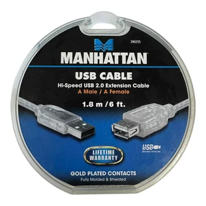 390225 Manhattan Computer Cable Hi-Speed USB 2.0 A Male / A Female 1.8m/6ft - Foto 1 di 1
