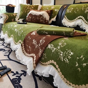 Chinesischer Sofakissenbezug Stoff Rüschen Perlen Borten Rutschfest Sofa Armlehnenbezug - Bild 1 von 15