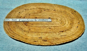 1910 WA NW COAST NATIVE AMER "MAKAH" NOOTKA FLAT OVAL 8" x 10 1/2" BASKETRY TRAY - Picture 1 of 12