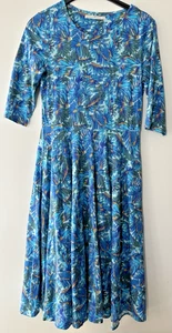 Vestido midi acampanado de algodón tejido azul talla M Peruvian Connection para mujer 3/4 slv usado en excelente estado - Imagen 1 de 7