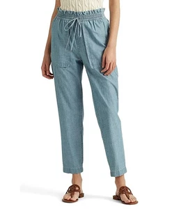 Lauren Ralph Lauren Womens  Chambray Paperbag Pants in RVR Wash Size 12 - Picture 1 of 3