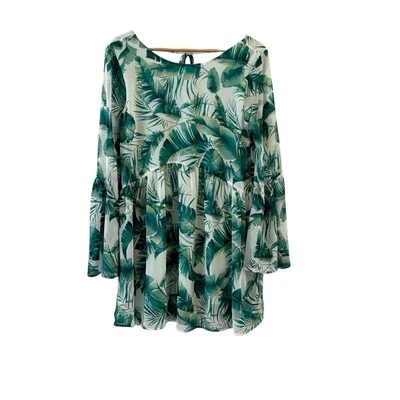 Aura женщин Babydoll цветочный богемное туника верхний размер M кокосовый девочка тропический курорт - Изображение 1 из 4