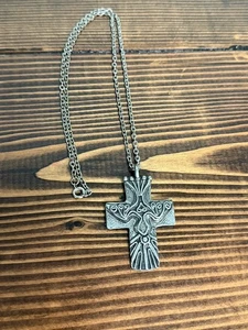 Large Artisan Metalwork Cross Signed "Marcie" Scrollwork Raised Texture - Picture 1 of 6