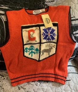 Cambridge Dry Goods Mens Red 100% Wool Sweater Vest W/ Shied Size Large NWT - Picture 1 of 6