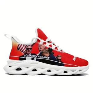 Trump Sneakers MAGA Let America Rise Again Pic Size 10 + Bonus Maga Gift - Picture 1 of 5