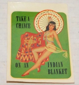 Vintage Glamour Girl Girlie Pin Up gewagter Aufkleber Chance auf indische Decke - Bild 1 von 4
