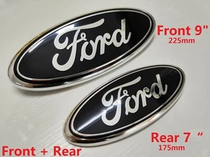 FORD TRANSIT FRONT + REAR GRILLE BLACK BADGE BONNET EMBLEM 2006-2014 MK6 MK7 - Picture 1 of 7