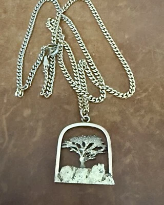 "Collar colgante vintage de oro de más de 925 con recorte de ciprés guijarros playa '96 20""" Foto 1 de 4