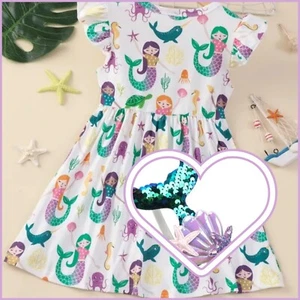 Rainbow Mermaid Dress & Matching Sparkling Headband Girls Size 7 NEW - Picture 1 of 9
