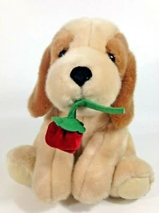 Russ Puppy Dog Plush w/ Red Rose Flower Tan Brown Soft Stuffed Animal 10" Lovey - Picture 1 of 6