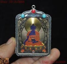 Tibetan Tibet silver Sakyamuni Medicine Buddha statue Tangka Shrines Pendant