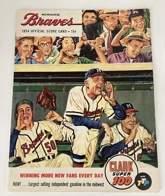 1954 Milwaukee Braves vs Boston Red Sox Program Hank Aaron Harry Agganis 1st GM - Image 1 of 4