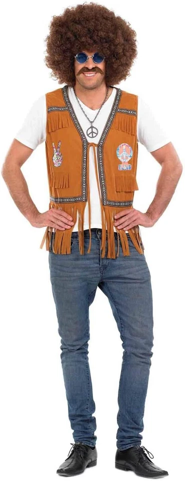 Chaleco con flecos marrón para hombre años 60 para adulto disfraz hippie M L XL Halloween Foto 1 de 4