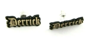 Personalized Custom Post Earrings Laser Cut Old English Black Gold Stud Any Name - Picture 1 of 5