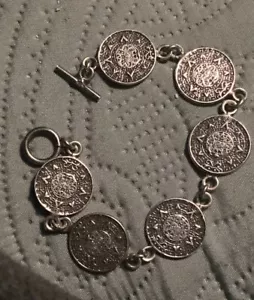 Bracciale Vintage Argento Sterling 925 Maya Azteco Calendario Link 8" 24g - Foto 1 di 8