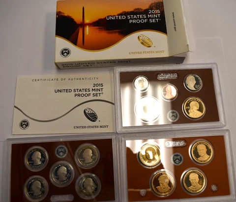 2015 S US Mint Proof Set 14 Coins - In Original Box With COA Cover