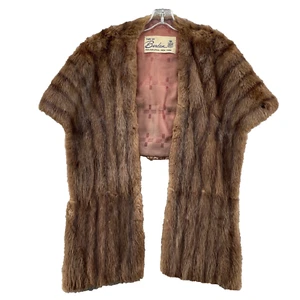 Vintage Berdan Mink Fur Coat Cover Up Shawl Brown Striped Chic Classic Winter - Picture 1 of 8