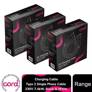 Cord EV Charging Cable Type 2 Single Phase Cable 230V 7.4kW, Black & White - Picture 1 of 40