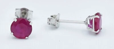 GENUINE 1.44 Cts RUBY STUD EARRINGS 14K WHITE GOLD - Free Appraisal Service - Image 1 of 4
