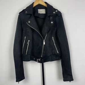 Stradivarius Black Faux Suede Full Zip Moto Biker Jacket Size S - Picture 1 of 10