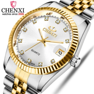 CHENXI Hombre Reloj de Cuarzo Informal Plata Oro Reloj de Pulsera Hombre Calendario Relojes Regalo Foto 1 de 4