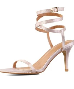 mysoft Satin Champagne Sz 6 Wrap Heeled Strappy Sandals Open Toe High Heel Shoes - Picture 1 of 7