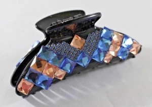 Brand New Sexy Black Hair Clip Claw w/Sky Blue and Peach Orange Crystals - Picture 1 of 3