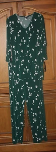 NWT Alfani Green Wide Leg Lounge Pants & V Neck Long Sleeve Tunic Top Set M - Picture 1 of 3