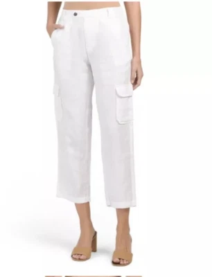 Pantalones cortos cargo de lino blanco Rachel Roy de pierna recta grandes para mujer Foto 1 de 4
