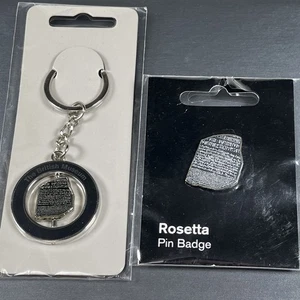 British Museum Rosetta Stone Spinning Keyring Key Chain + Lapel Pin - Picture 1 of 15