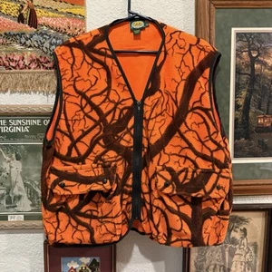 Vintage 90s Cabelas Orange Camouflage Hunting Fleece Sports Vest Size Large - Picture 1 of 6