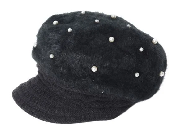 Furry Women's Hat with Pearl Accent- Black- Grey-Ivory-Purple-Wine-your Choice - Image 1 of 1